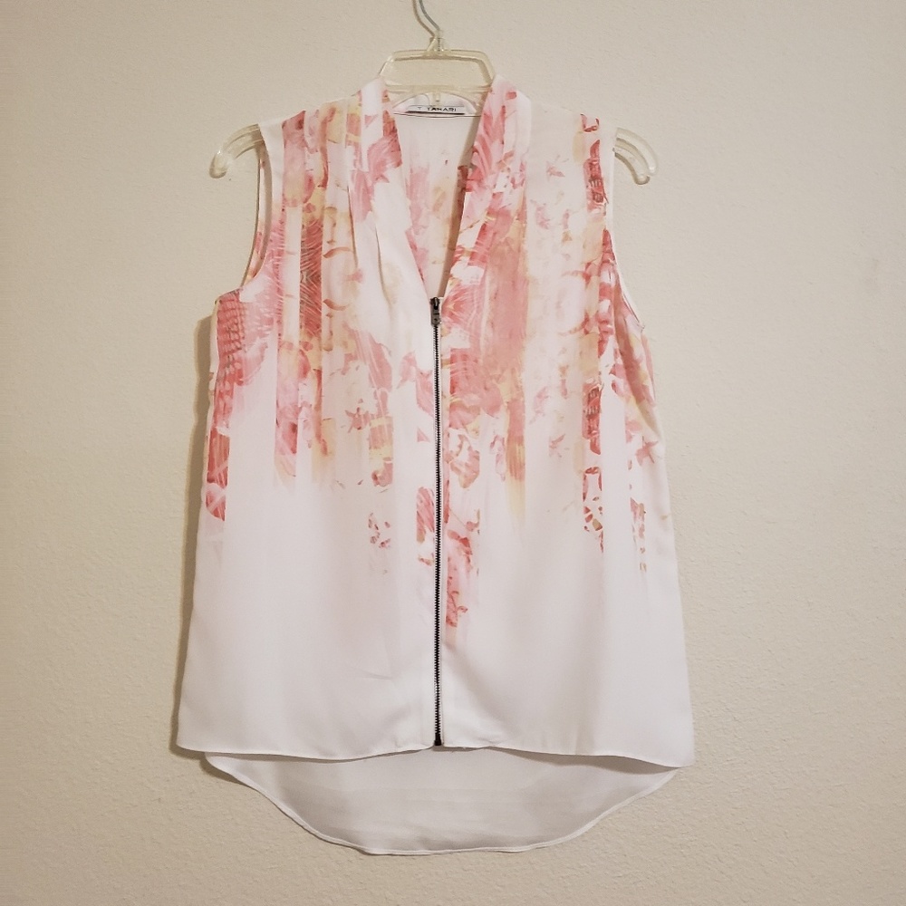 T Tahari Sleeveless Zippered V-Neck Blouse